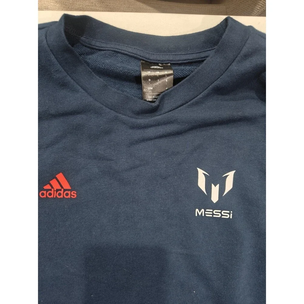 Size Large Adidas MESSI Logo Pullover crewneck Graphic Sleeve Blue